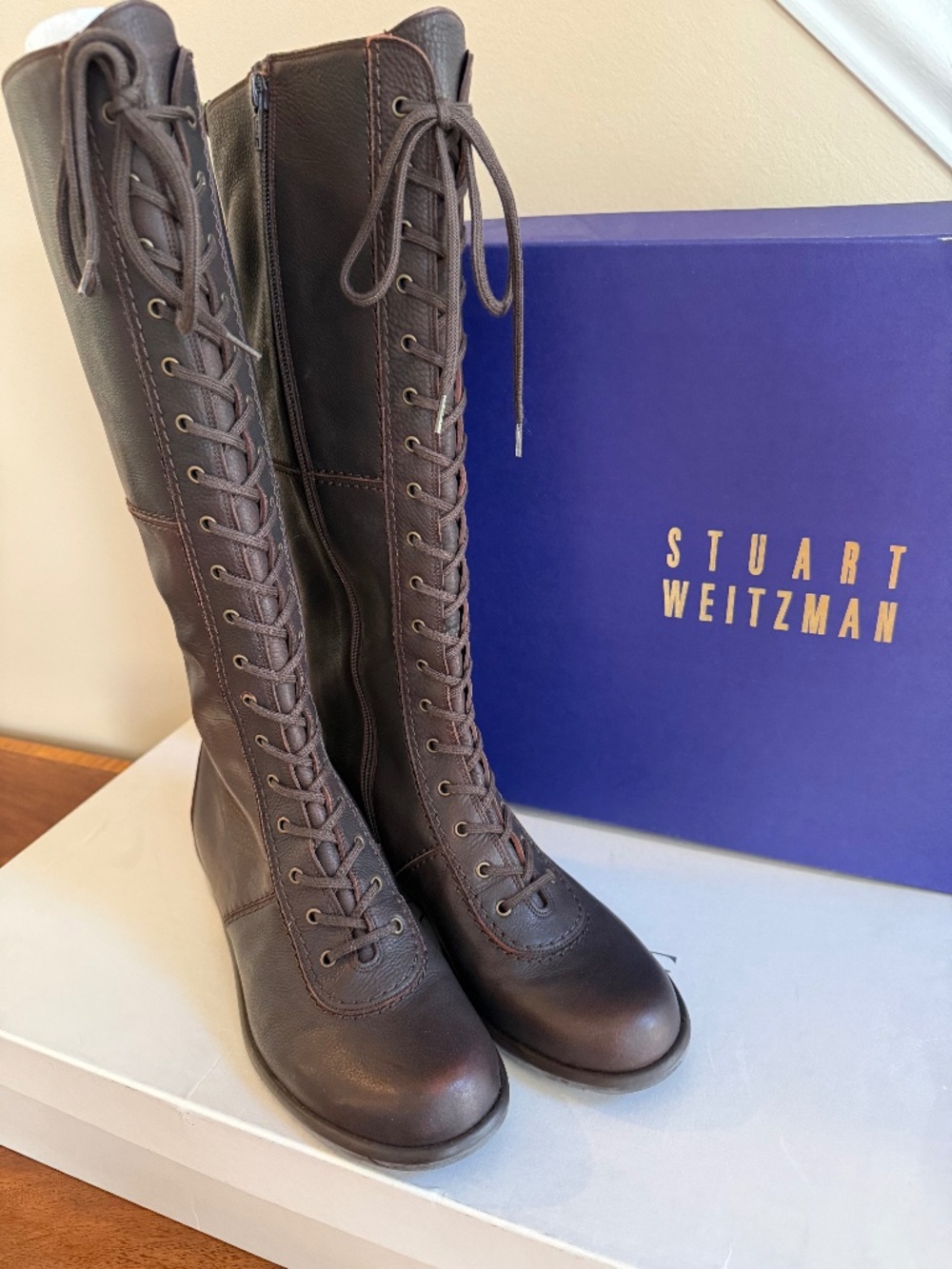 New Stuart Weitzman brown leather tall boots size 7